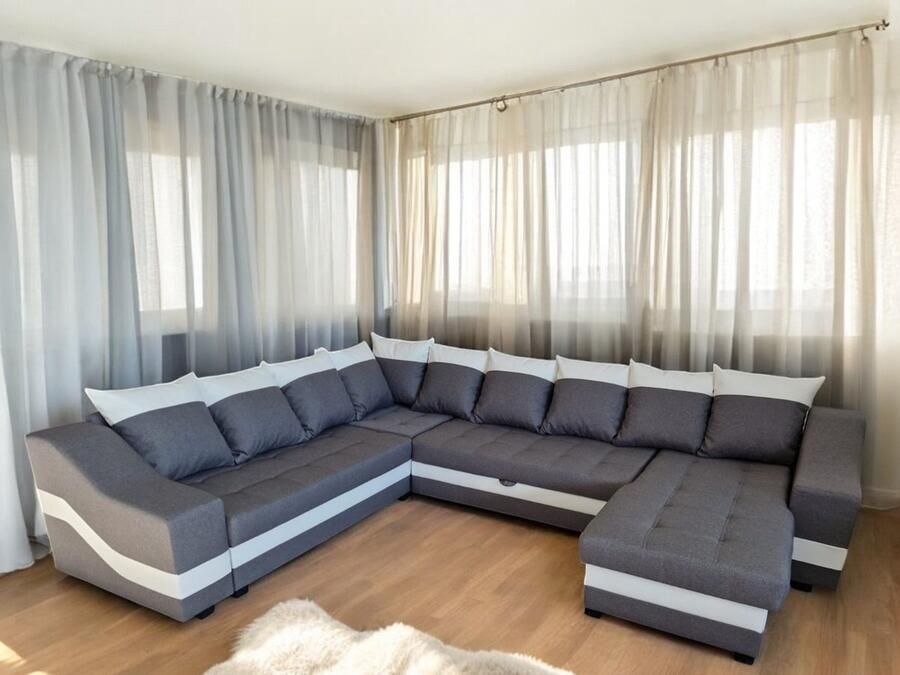 Meuba Home Hoekbank Icardi U-Bank met bedfunctie en opbergruimte Grijs Wit