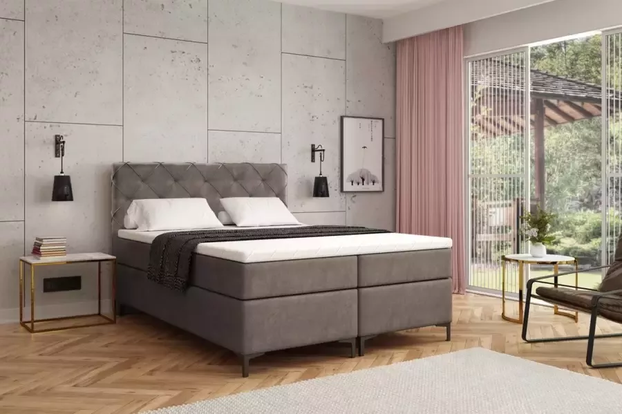 Meuba Home Oslo Boxspring Grijs 140x200 Microfiber Met topper - Foto 1