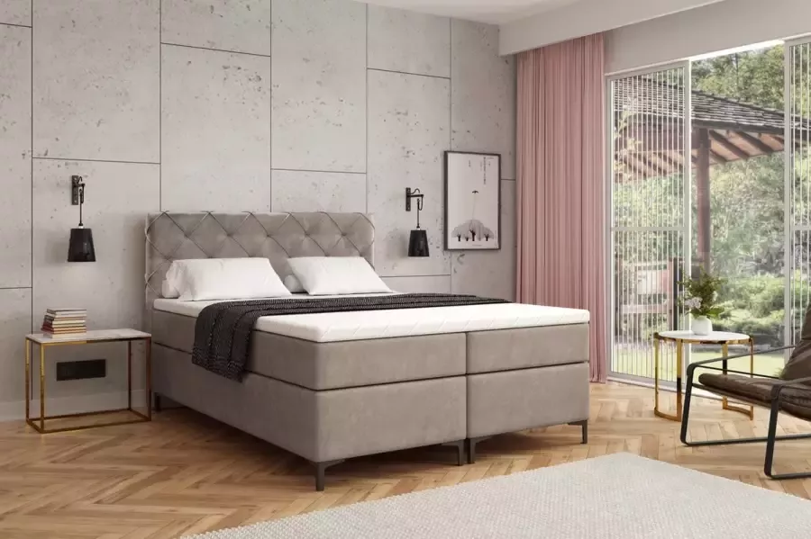 Meuba Home Oslo Boxspring Taupe 140x200 Microfiber Met topper