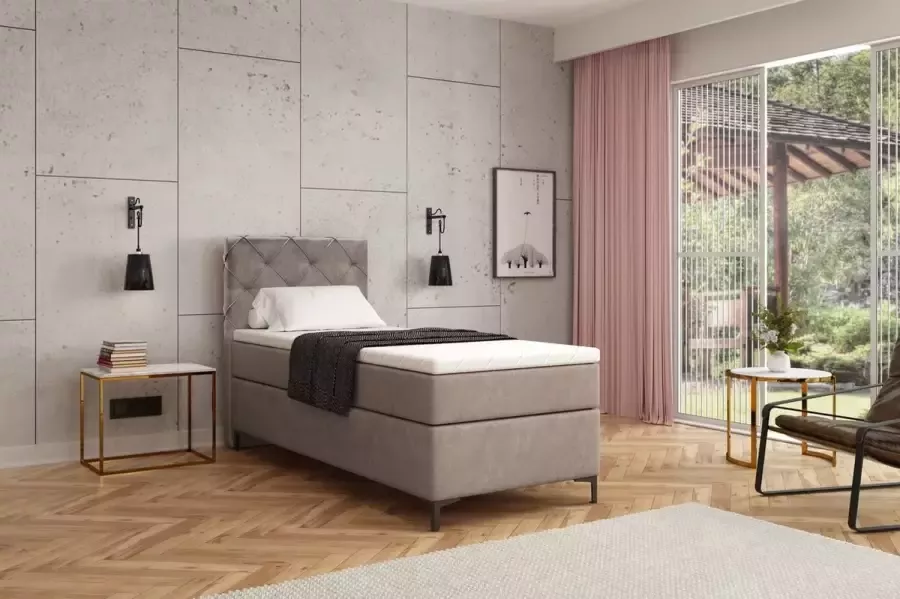Meuba Home Oslo Boxspring Taupe 90x200 Microfiber Met topper 8cm