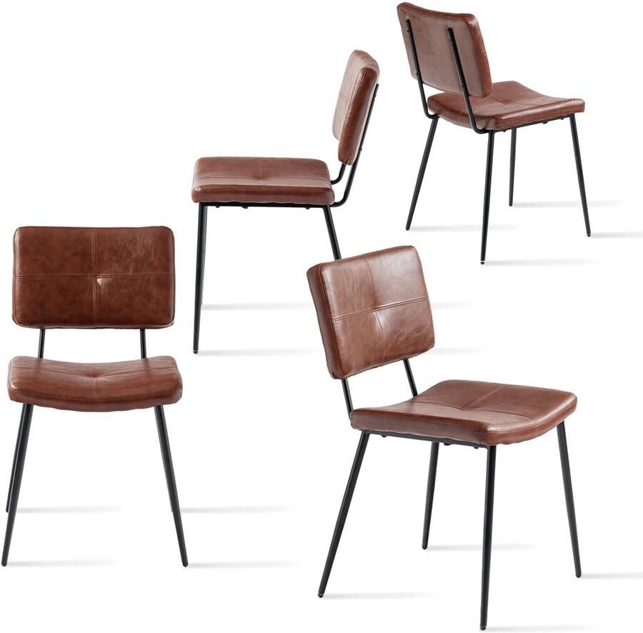 Meubel cosy Set van 4 vintage eetkamerstoelen met gewatteerde kunstleren rugleuningen en metalen poten voor keuken woonkamer slaapkamer en kantoor donkerbruin