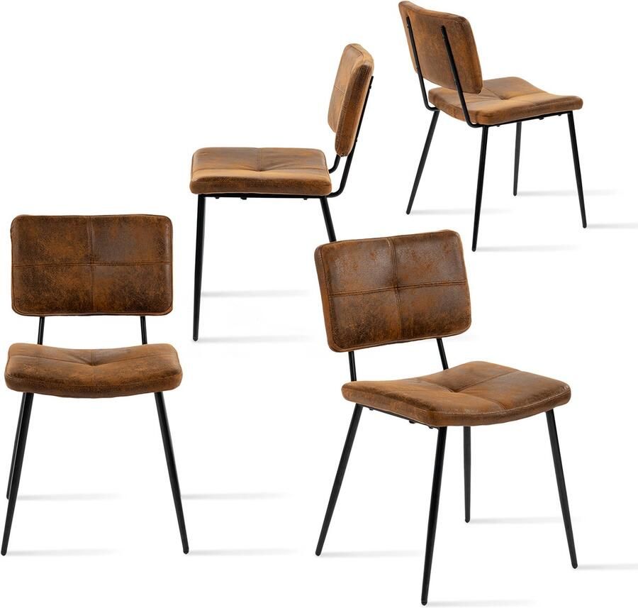 Meubel cosy Set van 4 vintage eetkamerstoelen met suède beklede rugleuningen en metalen poten voor keuken woonkamer slaapkamer en kantoor bruin