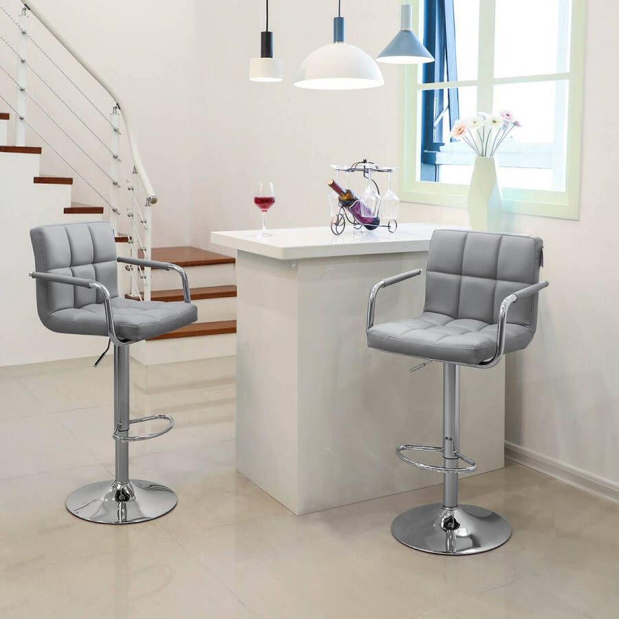 Meubel Gigant 2 x barkruk Met armleuningen Grijs