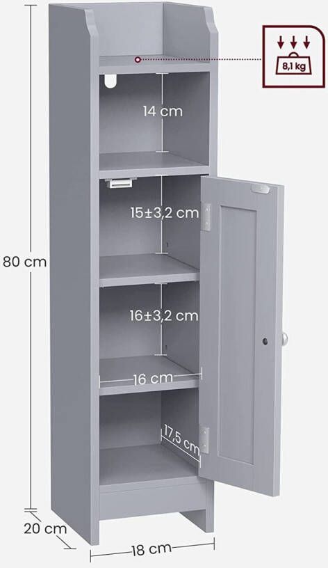 Meubel Gigant Badkamerkast Smal Met deur en open vak Hout Grijs