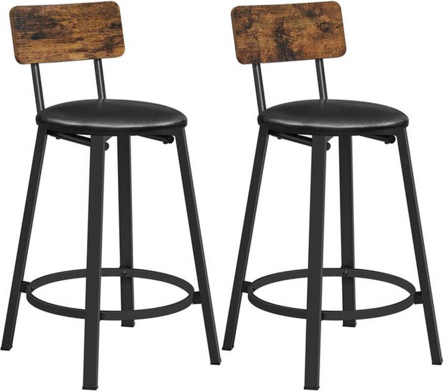 Meubel Gigant Barkrukken Barstoelen Met rugleuning en zachte zitting Metalen frame Set van 2 Bruin zwart