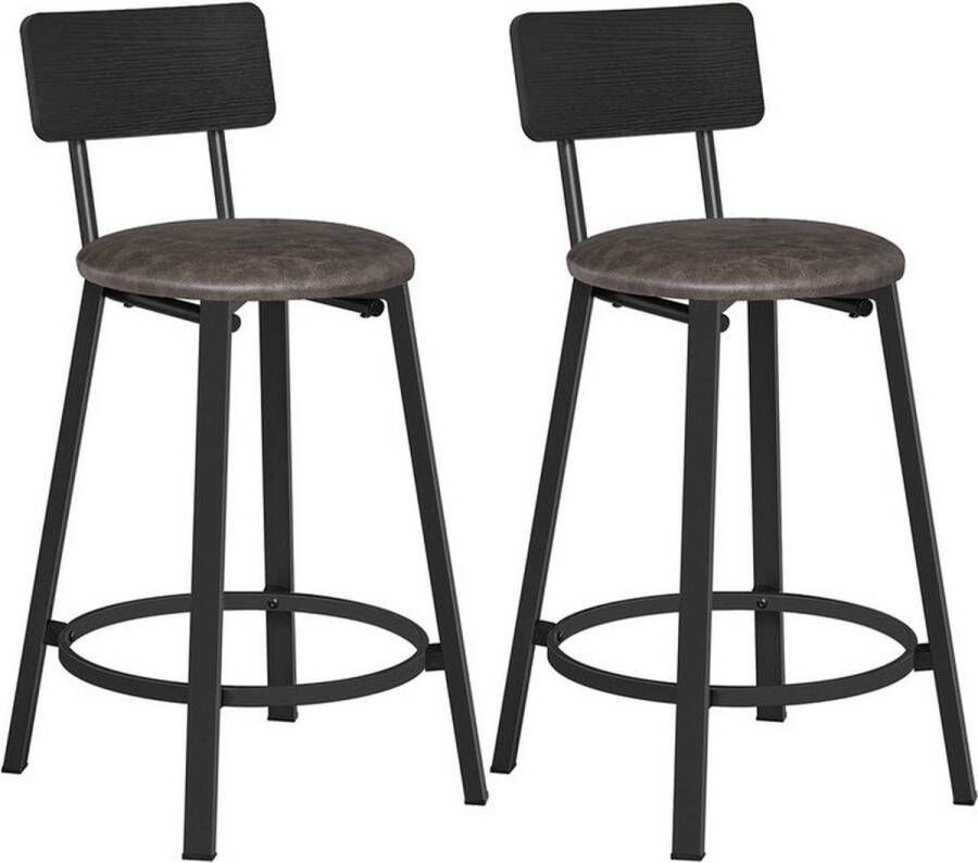 Meubel Gigant Barkrukken Barstoelen Met rugleuning en zachte zitting Metalen frame Set van 2 Zwart