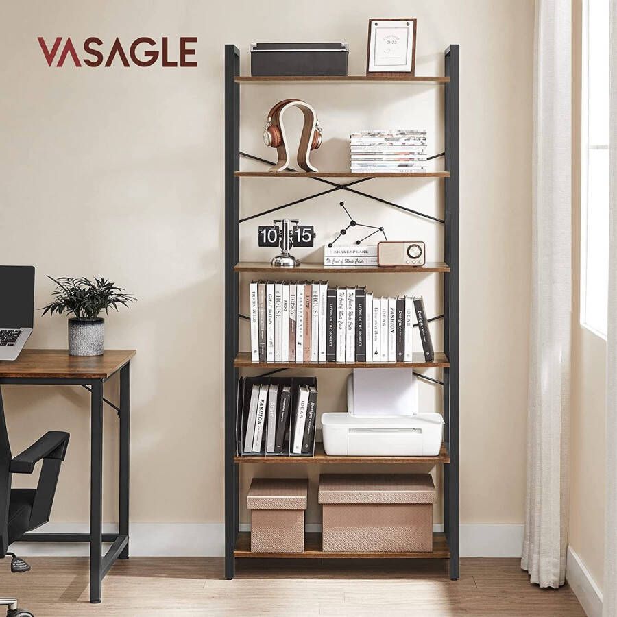 Meubel Gigant Boekenkast Met 6 niveaus 30 x 120 x 172 5 cm Bruin-zwart