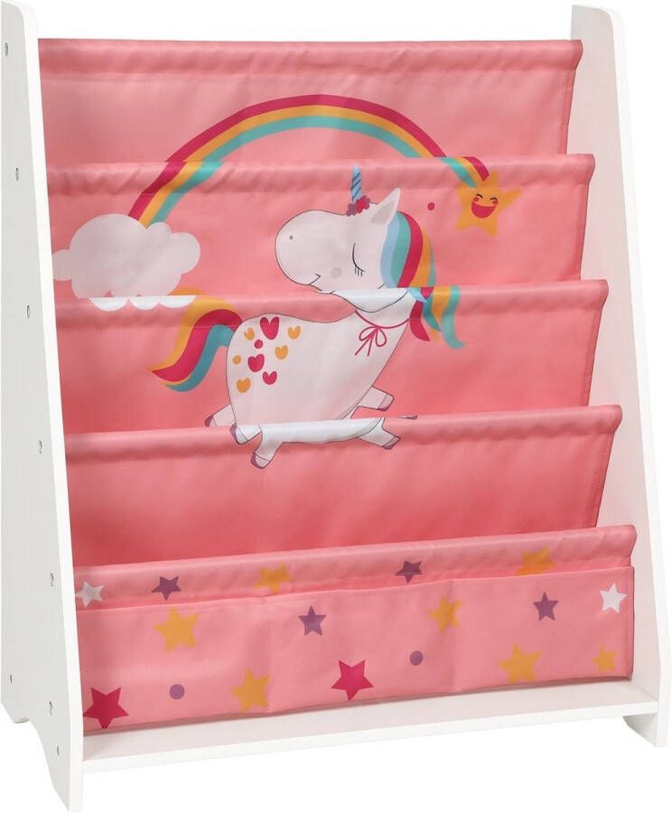 Meubel Gigant Boekenkast voor kinderen Kinderboekenkast 5-laags speelgoedorganizer Wit-roze