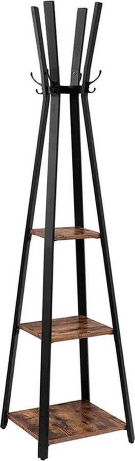 Meubel Gigant Kapstok Met 3 planken Gaderobe standaard Industrieel ontwerp Bruin zwart