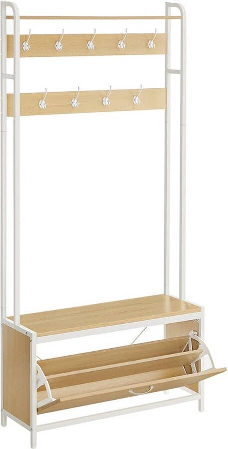 Meubel Gigant Kapstok met schoenenkast Metalen frame Met bankje Wit bruin