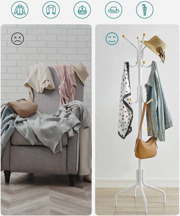 Meubel Gigant Kapstok Metalen kleerhanger Met 12 haken Wit