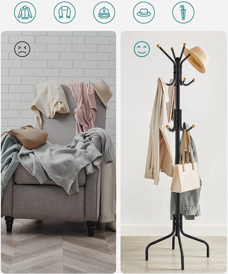 Meubel Gigant Kapstok Metalen kleerhanger Met 12 haken Zwart