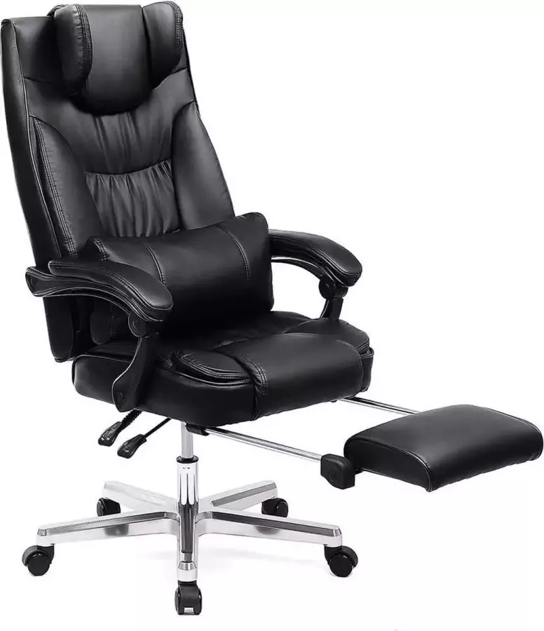 Meubel Gigant Luxe Bureaustoel -Computerstoel met Inklapbare Hoofdsteun Uittrekbare Voetensteun Zwart