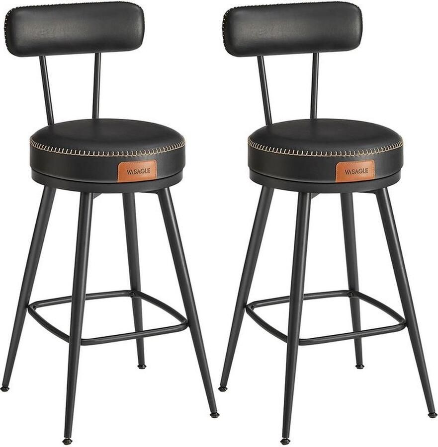 Meubel Gigant Barkrukken Barstoelen Set van 2 Metalen frame Met rugleuning Zwart