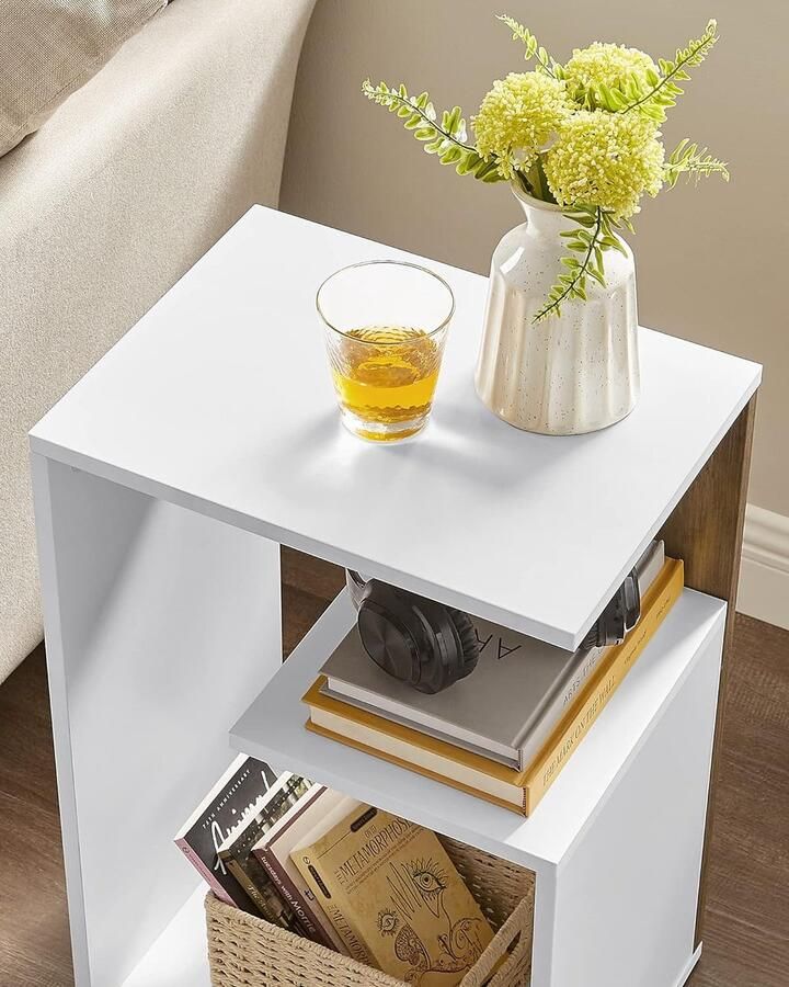 Meubel Gigant Bijzettafel Nachtkast Met G vormige plank Hout Wit