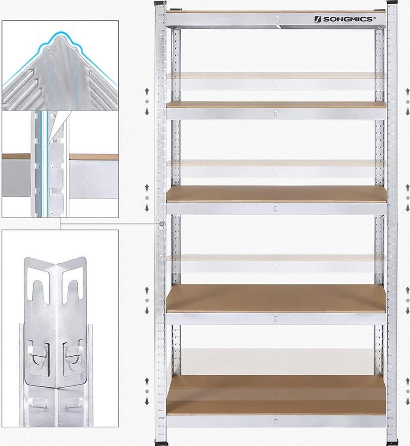 Meubel Gigant Opbergrekken Set van 2 kelderkasten 5 verstelbare planken Metalen planken Grijs