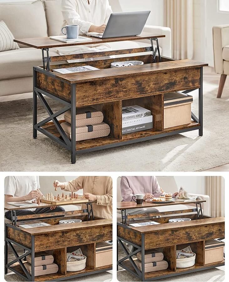 Meubel Gigant Salontafel Woonkamertafel Met verborgen opbergruimte vintage bruin-zwart