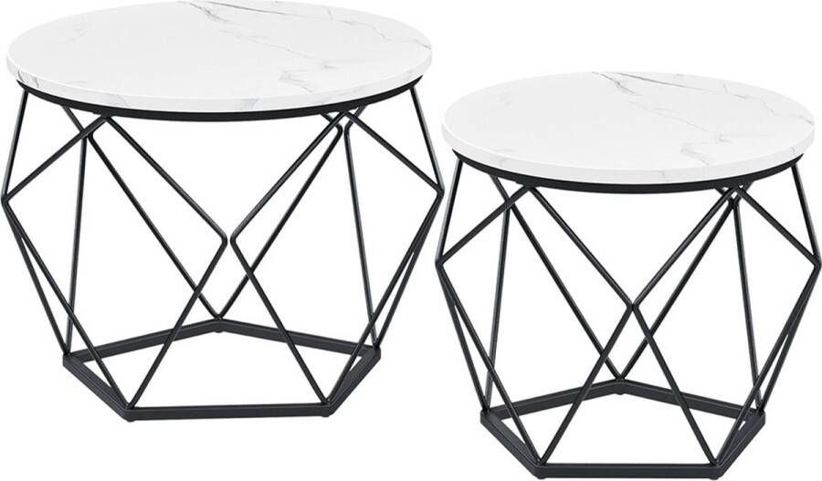 Meubel Gigant Salontafel Bijzettafels Set van 2 Stalen frame Modern Wit-zwart