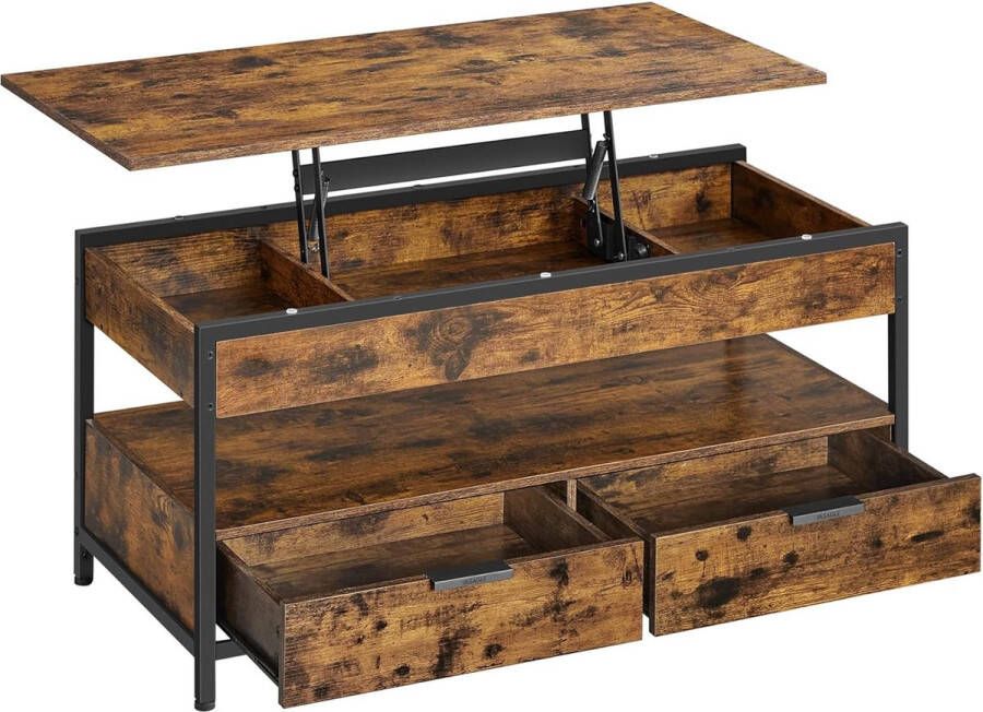 Meubel Gigant Salontafel Woonkamertafel Met opklapbaar dienblad 2 opbergladen Bruin