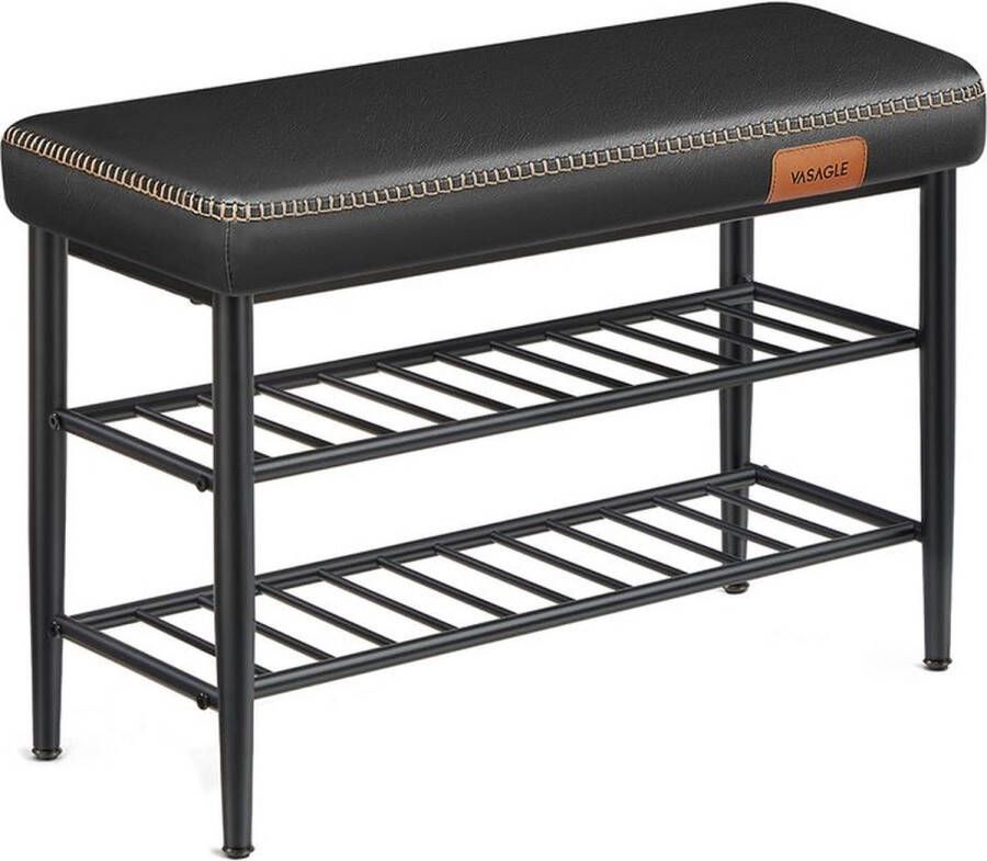 Meubel Gigant Schoenenbank Bank met schoenen planken Gewatteerde zitting Voor in de gang Zwart
