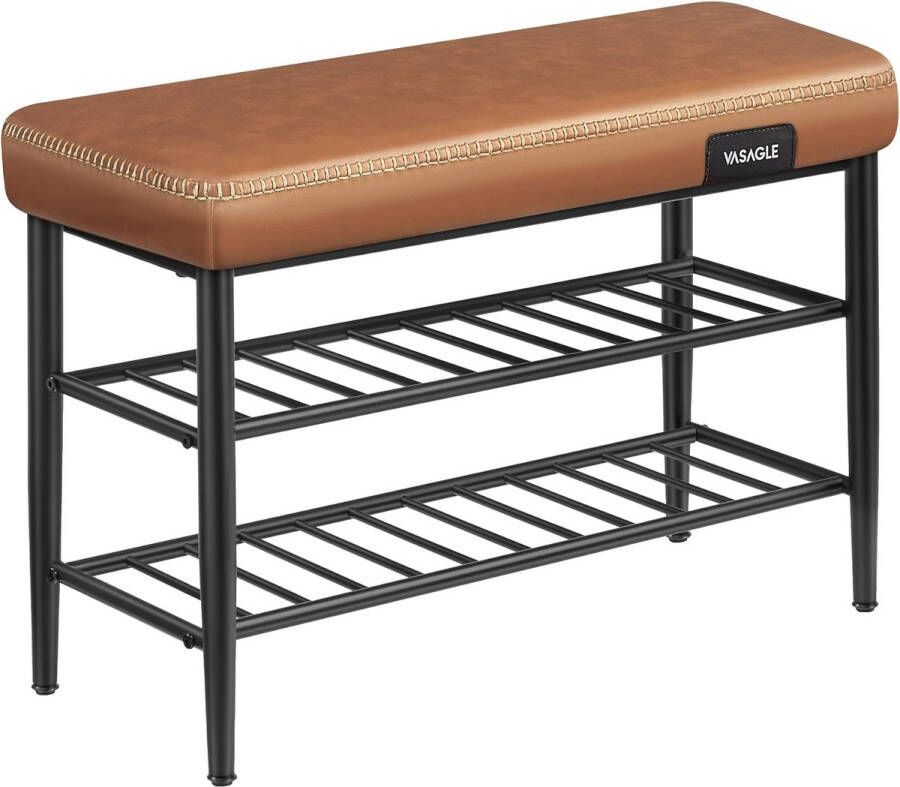 Meubel Gigant Schoenenbank Bank met schoenen planken Gewatteerde zitting Voor in de hal Bruin