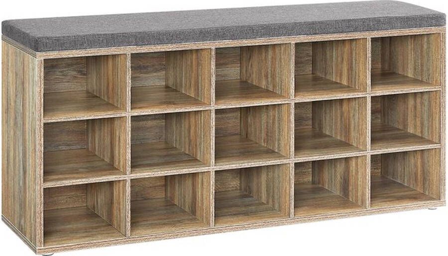 Meubel Gigant Schoenenrek Schoenenbank zachte zitting 15 vakken Bruin