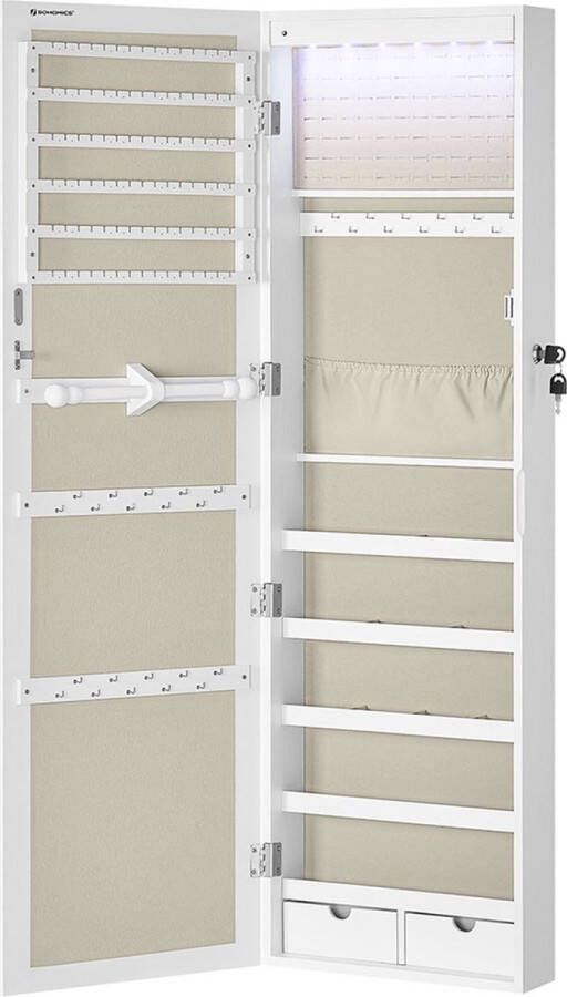 Meubel Gigant Sieradenkast Hangende kast Met spiegel Met led verlichting Wit