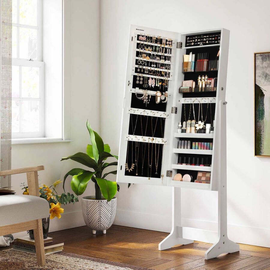 Meubel Gigant Sieradenkast Staande kast Met spiegel en slot wit