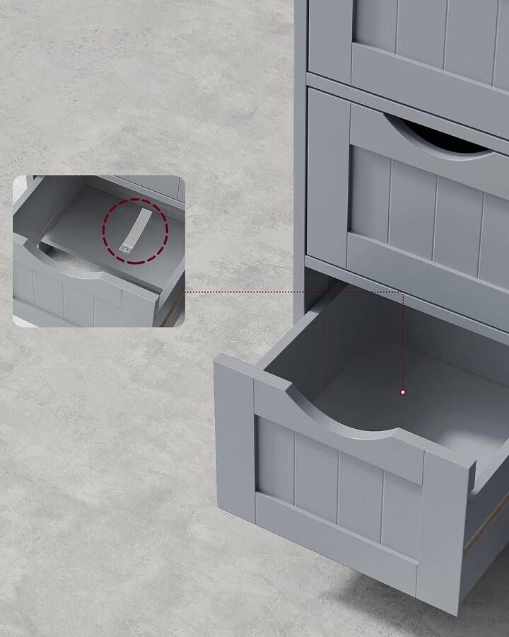 Meubel Gigant Smalle badkamerkast Opbergkast Met 4 lades Licht Grijs