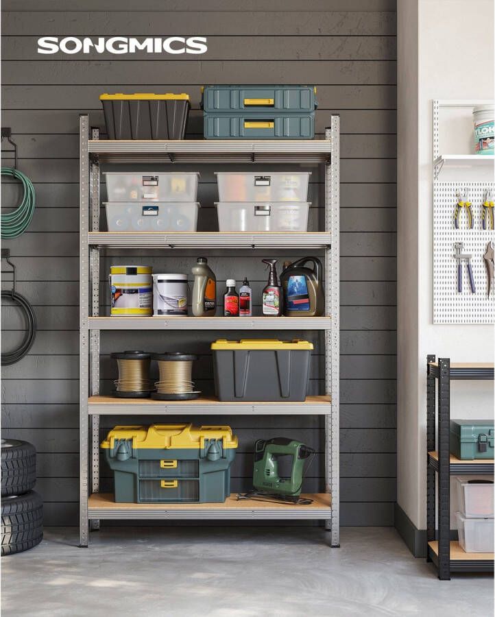 Meubel Gigant Stellingkast Opbergrek Met 5 verstelbare planken Belastbaar tot 300kg Zilver - Foto 2