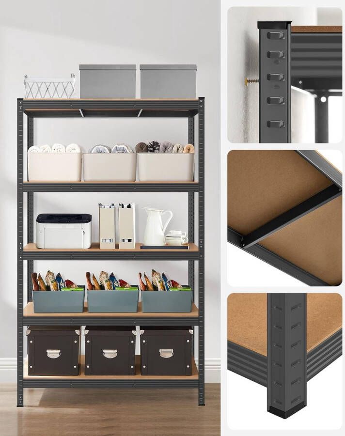 Meubel Gigant Stellingkasten Opbergrekken Set van 2 Met 5 verstelbare planken Belastbaar tot 300kg Zwart