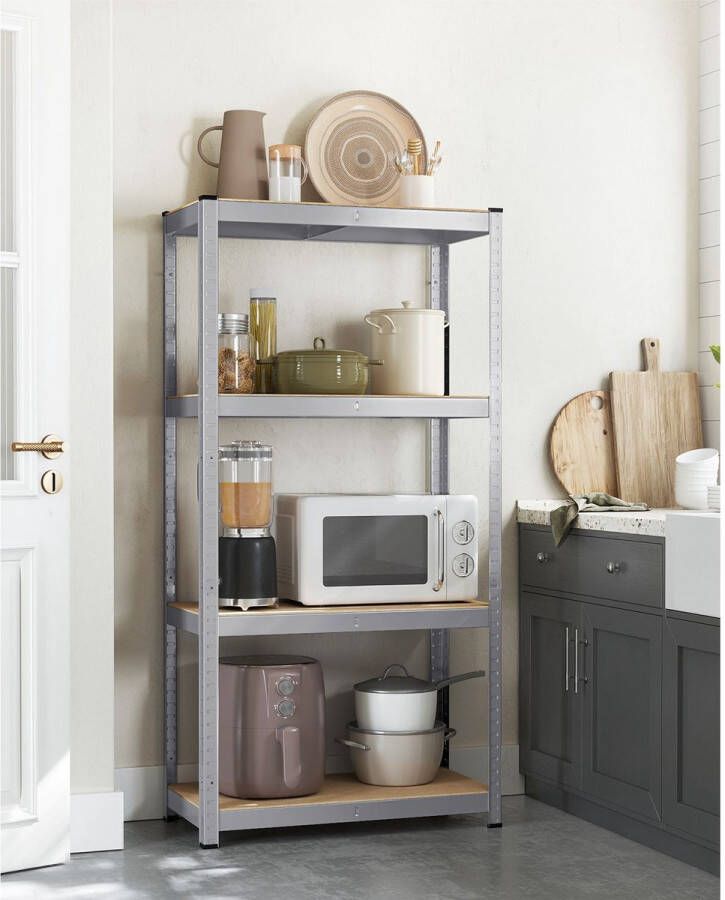 Meubel Gigant Stellingskast Opbergrek Met verstelbare planken 4 niveaus Zilver