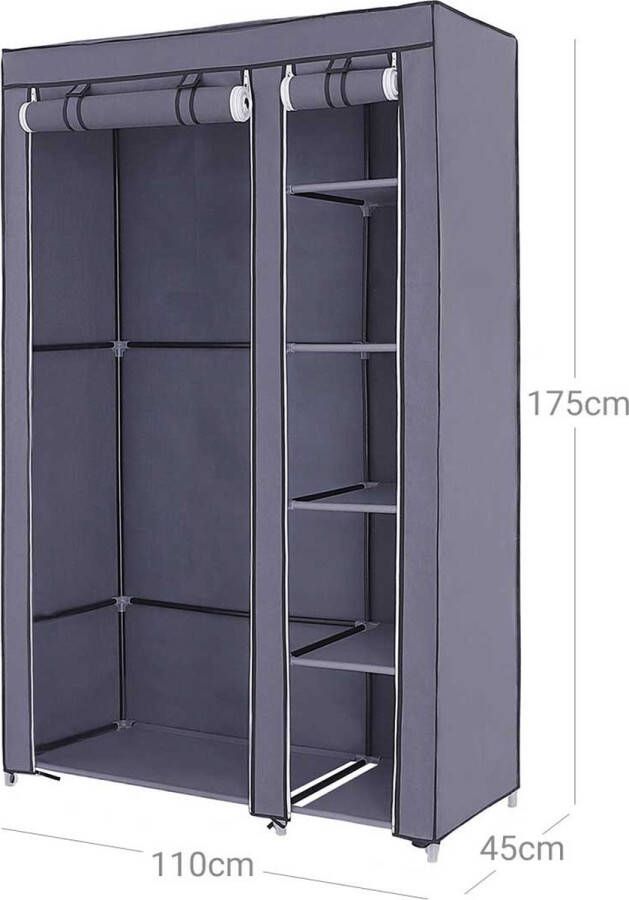 MeubelGigant Stoffen garderobe vouwbare garderobe Kleding kast Met kledingstang 110 x 175 x 45 cm Grijs