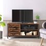 Meubel Gigant TV-tafel voor TV tot 50 inch TV Meubel met 2 Open Vakken Industrieel Ontwerp Vintage Bruin Zwart - Thumbnail 1