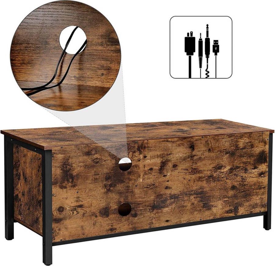 Meubel Gigant TV-tafel voor TV tot 50 inch TV Meubel met 2 Open Vakken Industrieel Ontwerp Vintage Bruin Zwart
