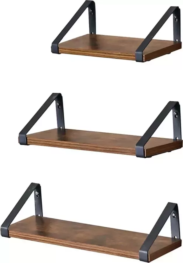 MeubelGigant Wandplanken Zwevende planken Set van 3 Industriële look Bruin