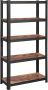 STRAK Meubelen Kast Opbergrek 5 planken 150 x 75 x 30 cm Tot 400 kg draagvermogen Verstelbare planken Industriële stijl Zwart - Thumbnail 1