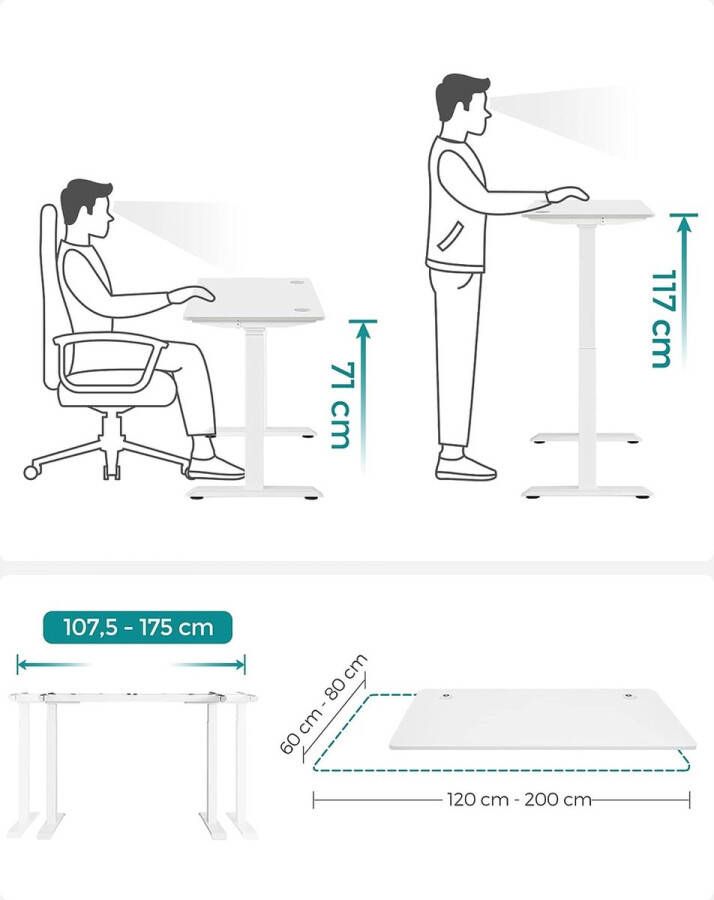 Meubel Gigant Zit sta Bureau frame In hoogte verstelbaar bureau frame Elektrisch Zwart