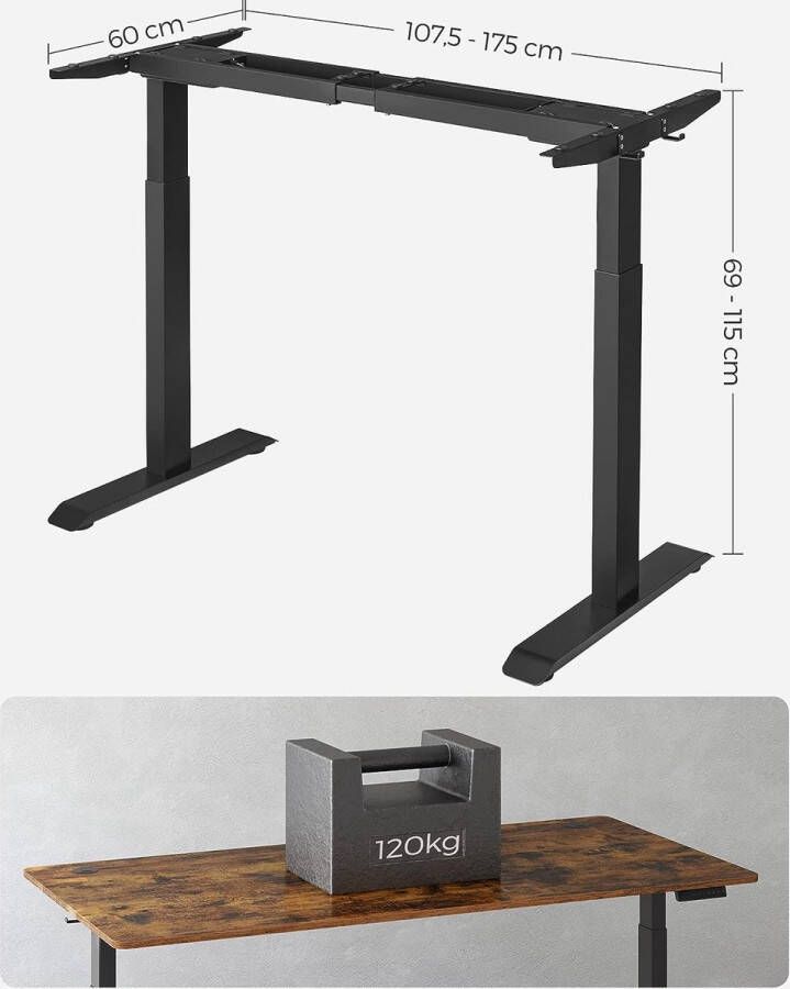 Meubel Gigant Zit sta Bureau frame In hoogte verstelbaar bureau frame Elektrisch Zwart