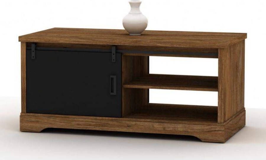 MEUBEL Neede Salontafel Rechthoek 120 x 59 x 44 cm Salontafel Industrieel met opbergruimte Mango Houtlook Zwarte Accenten