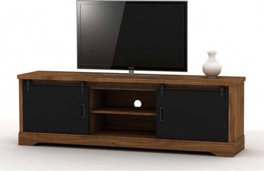 MEUBEL Neede TV Mangohout Look 160 x 40 x 55 cm TV Industrieel TV Kast Zwarte Accenten