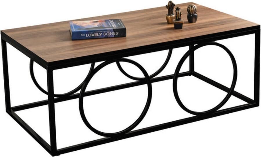 Meubel Sofa Meubelsofa-Venetiaans zwart metalen poten walnootfineer salontafel - Foto 2