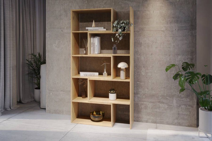 Meubel Square Boekenkast DIAMOND 2 Eiken 186x120x32 cm Groot opbergkast Tweedelig uitschuifbare rek