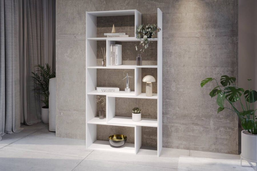 Meubel Square Boekenkast DIAMOND 2 Wit 186x120x32 cm Groot opbergkast Tweedelig uitschuifbare rek