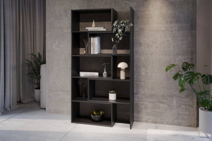 Meubel Square Boekenkast DIAMOND 2 Zwart 186x120x32 cm Groot opbergkast Tweedelig uitschuifbare rek