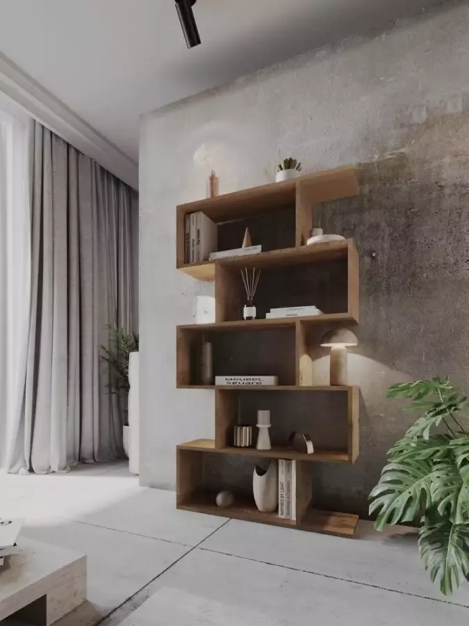 Meubel Square Boekenkast TRON Licht Eiken Opbergkast Boekenplank Modern 162 x 90 x 25cm