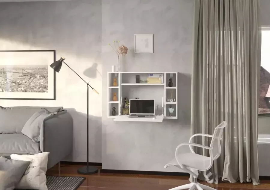 Meubel Square Bureau VOLANS Wit Thuiswerk Wandbureau Wandtafel
