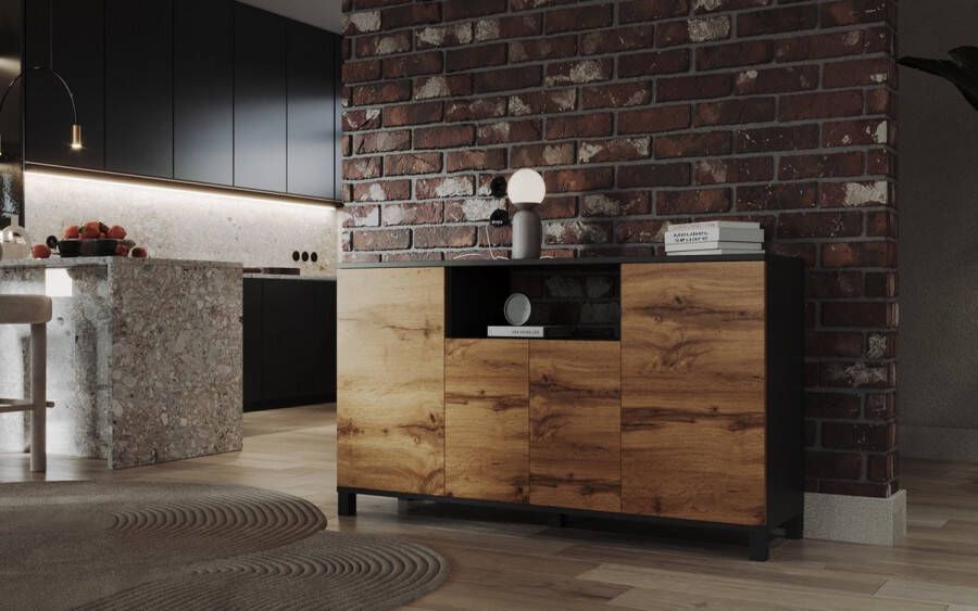 Meubel Square Dressoir CORSO Eiken Antraciet 140cm Kast Opbergkast - Foto 2