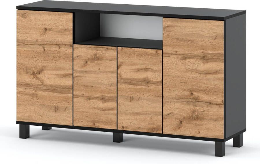 Meubel Square Dressoir CORSO Eiken Antraciet 140cm Kast Opbergkast