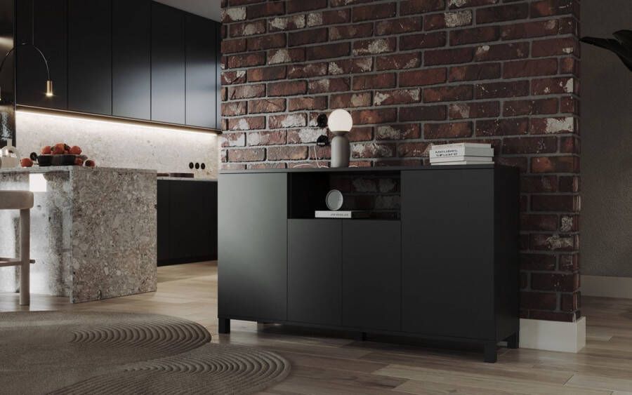 Meubel Square Dressoir CORSO Mat Zwart 140cm Kast Opbergkast - Foto 2